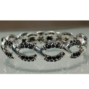7.5" Estate Sterling Silver Black Spinel Gemstone Pave XO Tennis Bracelet
